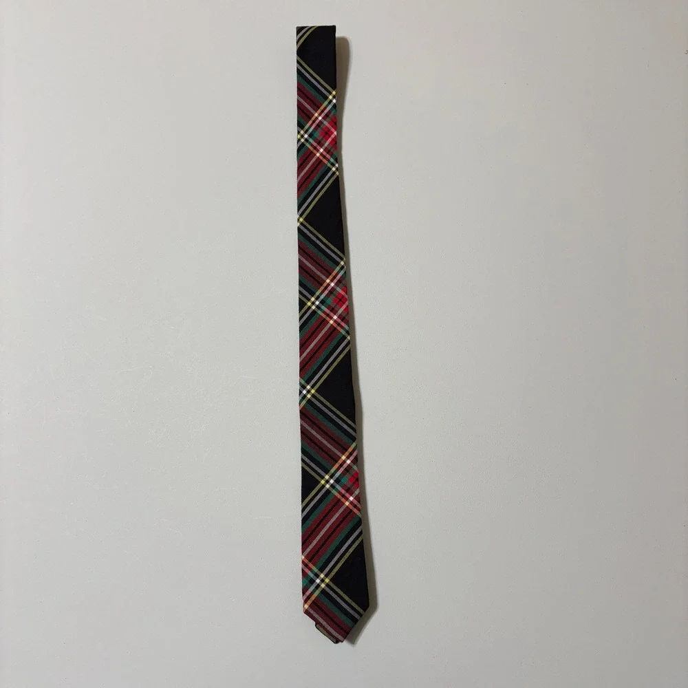 Crewcuts Boys Tartan Plaid Necktie Size 2-7 Black Red Preppy Holiday School Tie